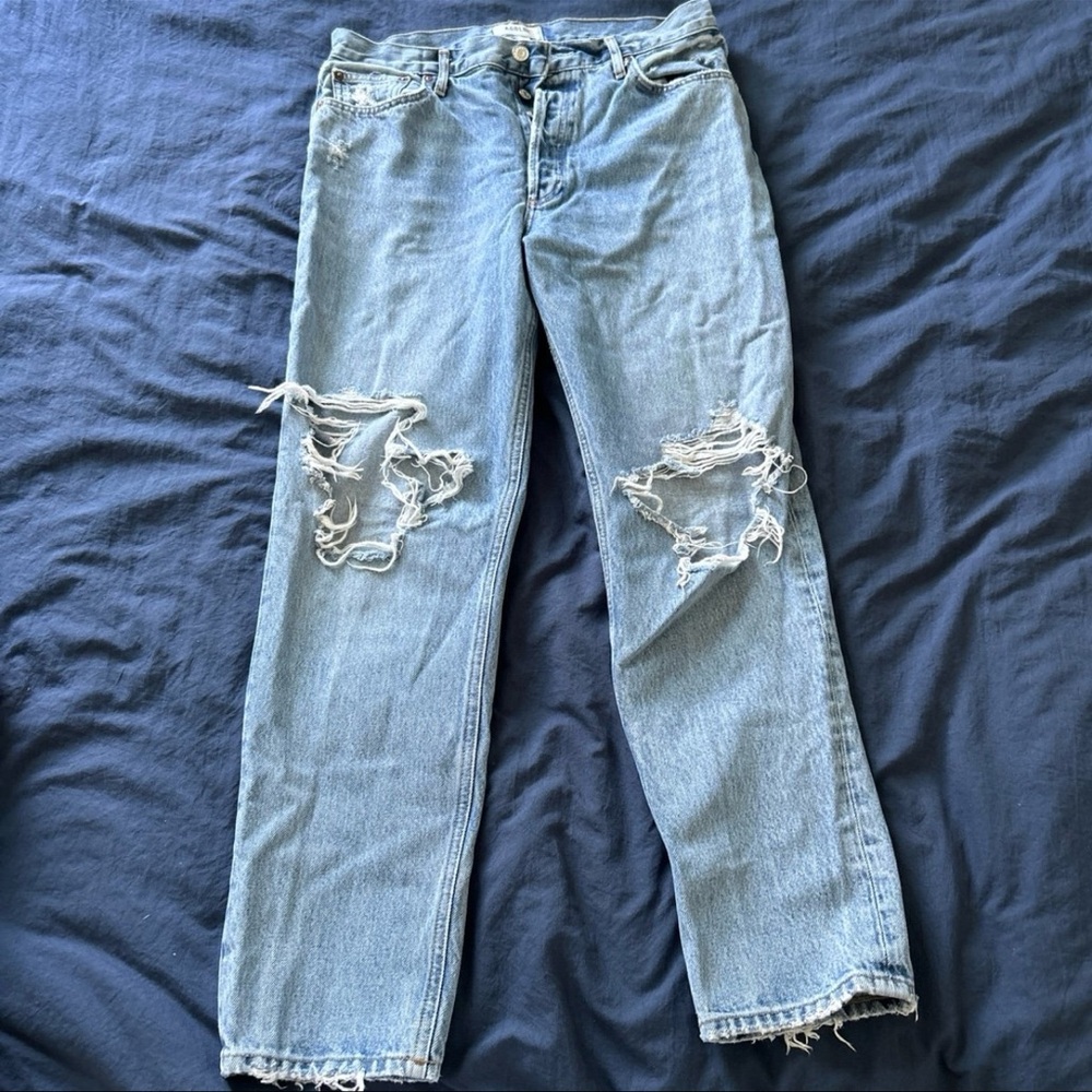 Agolde Classic Blue Ripped Straight Leg Jeans